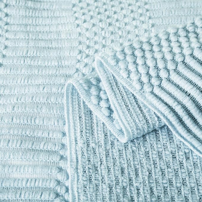Light Blue Knitted Decorative Ball Throw Blankets - Image 4