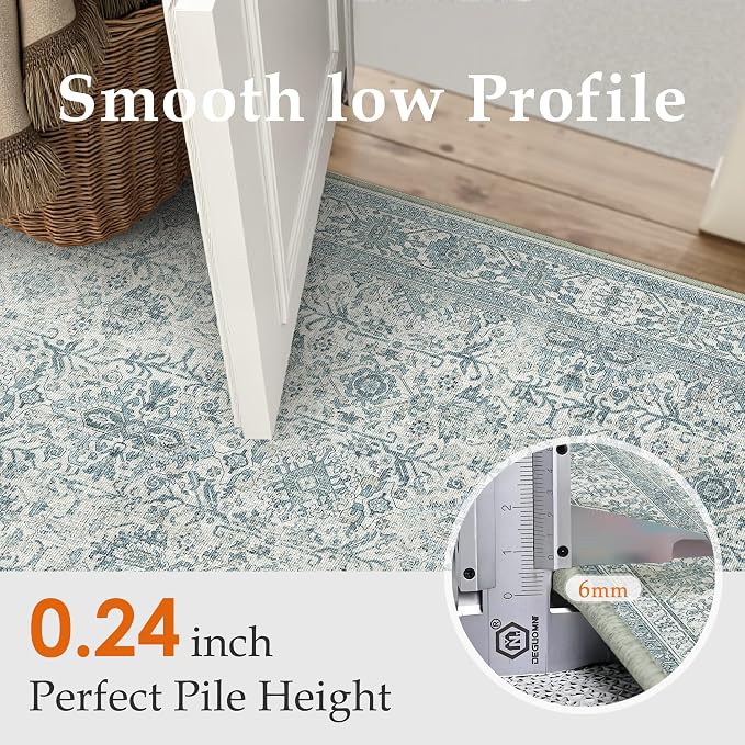 Blue Runner Rug 2x6 Vintage Area Carpet Hallway Long Indoor Kitchen Washable - Image 3