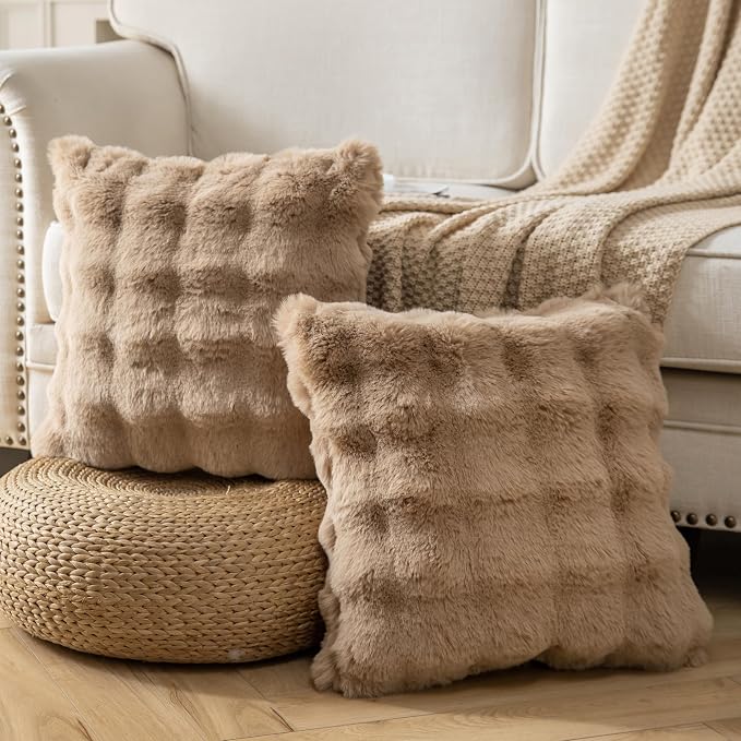Pack of 2 Thick Plush Throw Pillow Covers Fluffy Wave Faux Fur Decorative - Image 2