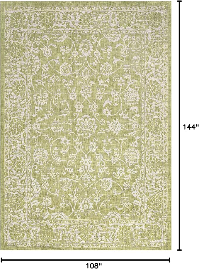 JONATHAN Y Weave Floral Indoor Outdoor Area Rug 9X12 Green/Cream, Tela Bohemian - Image 2