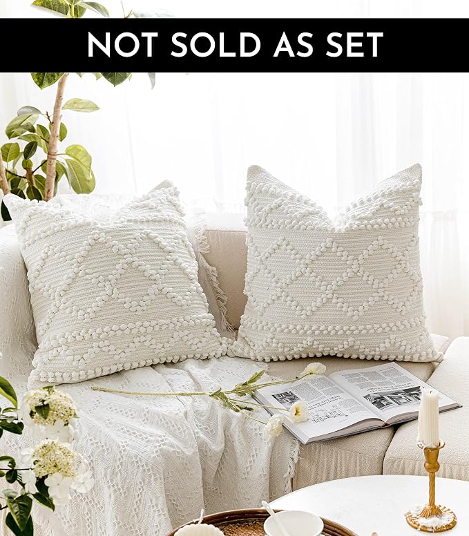 BlissBlush Pure White Decorative Throw Pillow Cover 22X22, Boho Accent Pillow - Image 6