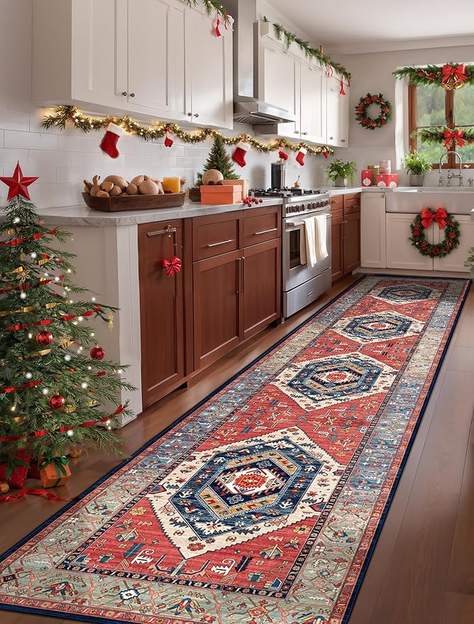 SERISSA Runner Rug for Hallways, Extra Long Boho Rug Ultra Soft Vintage Rust - Image 2
