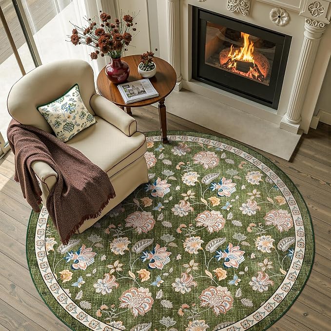 jinchan Elora 5ft Floral Round Rug by JINCHAN