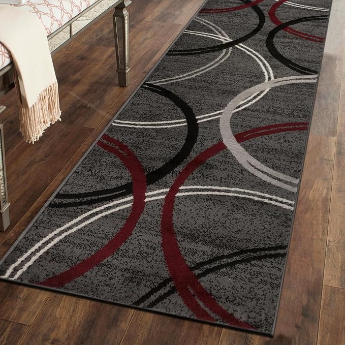 Rugshop Modern Wavy Circles Design Non-Shedding Runner Rug, Carpet - Image 8