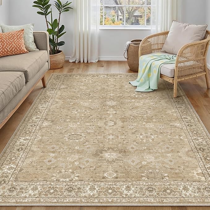 4x6 Brown Area Rug Non Slip Vintage Office Entryway Rug Distressed Machine by PureCozy