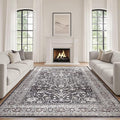 Black Rug Living Room Rugs: 7x10 Washable Boho Large Vintage Moody Soft Stain by LOONGRUG