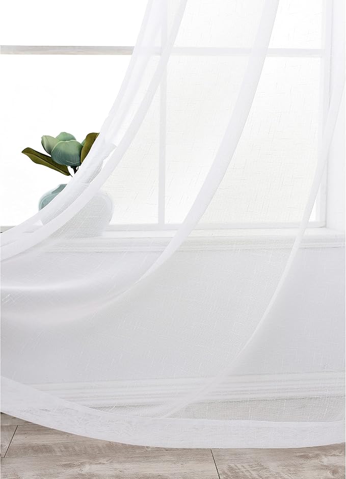Sheer Curtains Faux Linen Semi Voile Light Filtering Drapes Pair - Image 3
