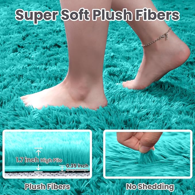 4x6 Area Rugs for Living Room Rug: Soft Fluffy Shag Teal Blue Rugs for Bedroom - Image 4
