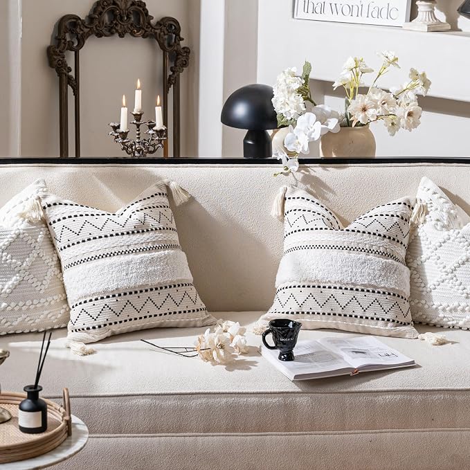 BlissBlush Decorative Throw Pillow Cover 18x18 Combo Set of 2 Square Boho Black - Image 4