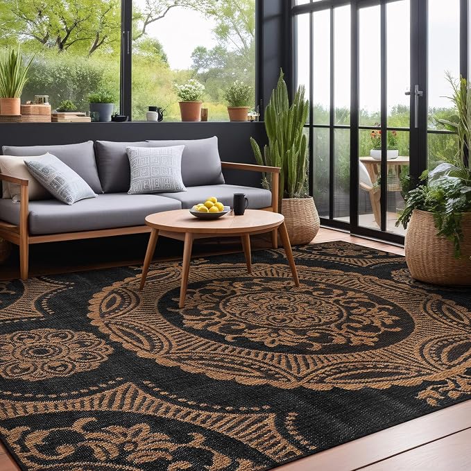 Medallion Outdoor Rug 8x10 Washable Outside Carpet - Image 9