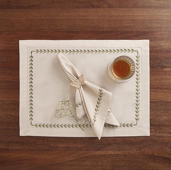 Home Ekaa Cotton Linen Placemats Set of 4 – Summer Beige Placemats 14 x 19 Inch - Image 2