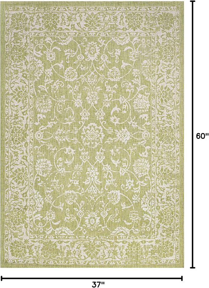 JONATHAN Y Weave Floral Indoor Outdoor Area Rug 3X5 Green/Cream, Tela Bohemian - Image 2