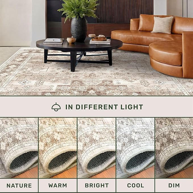Washable Neutral Farmhouse Large Entryway Rug, 3x5 Area Rugs - Image 8