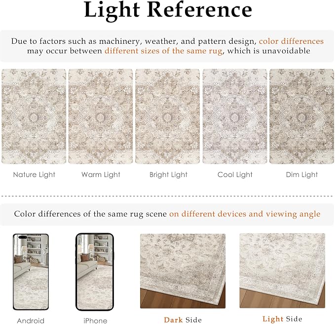 Beige Area Rug 9x12 Washable Vintage Carpet - Image 2