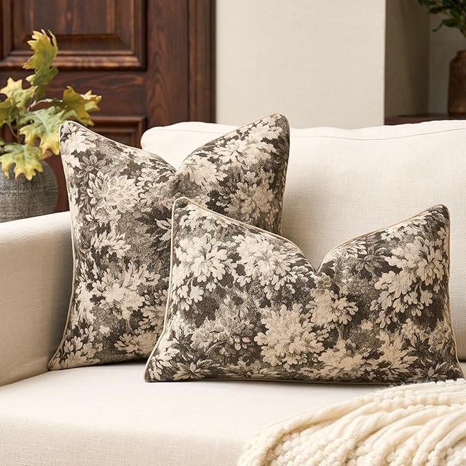 Yangest Neutral Floral Pillow Cover 24 x 24 Inches, Vintage Chenille Square - Image 5