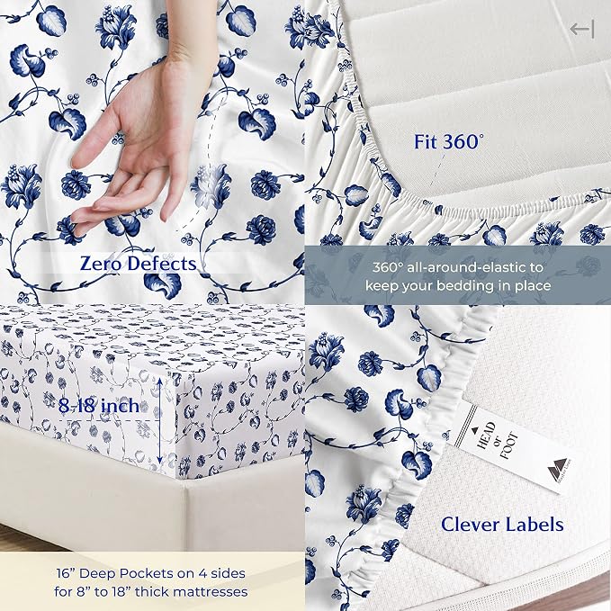 Mayfair Linen 100% Cotton Printed Bed Sheets Queen Size Set - Image 6
