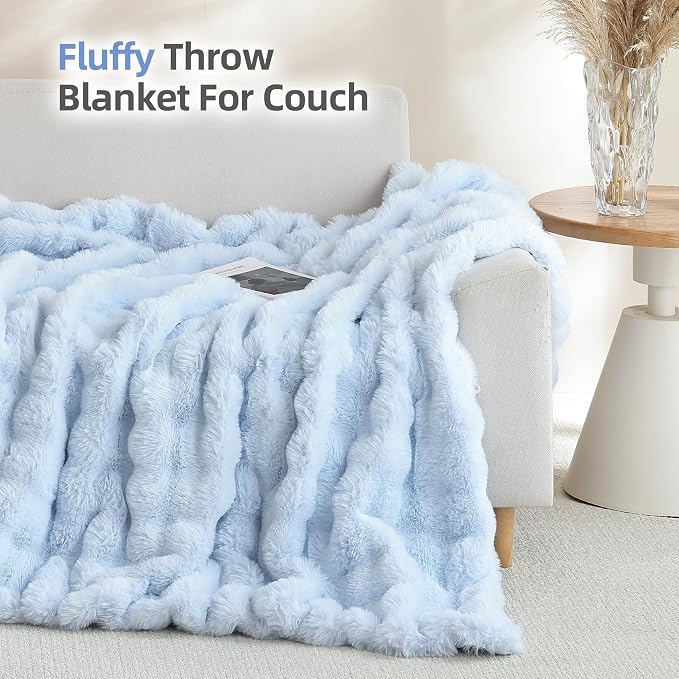 Smoofy Faux Fur Throw Blanket for Couch Rabbit Fleece - Image 3