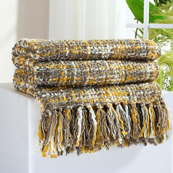 Multi-Color Gold Cable Knitted Throw Blanket by GINAMUSE