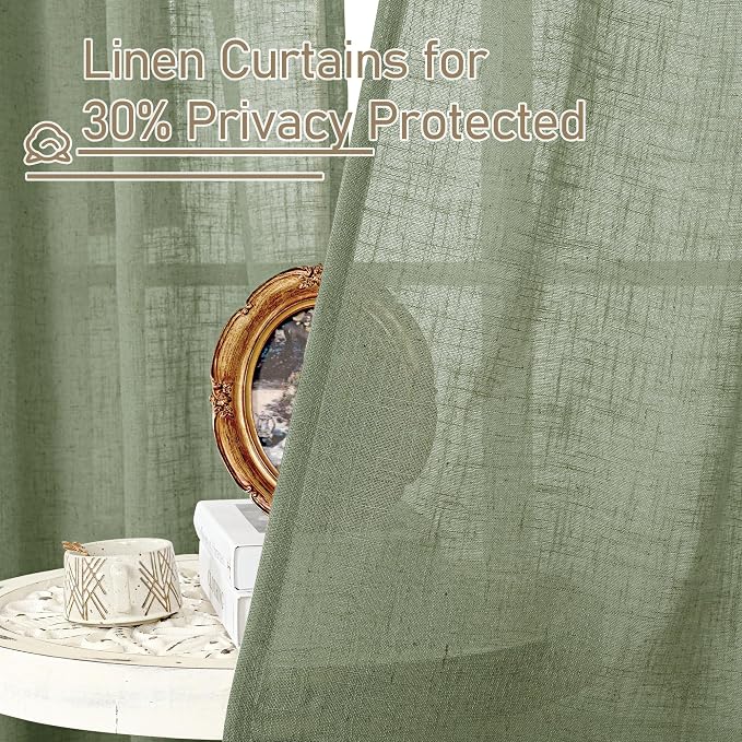 LAMIT Sage Green Linen Curtains 63 Inch - Image 5