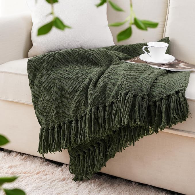 BATTILO HOME Olive Green Chenille Throw Blanket - Image 3