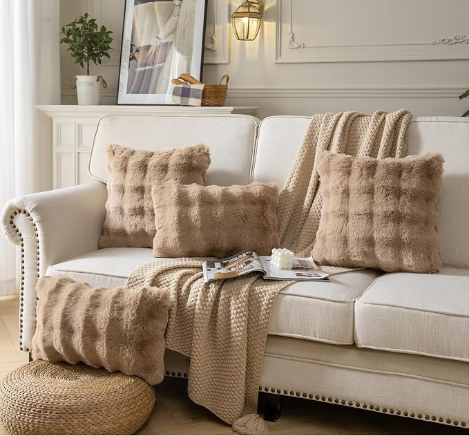 Pack of 2 Thick Plush Throw Pillow Covers Fluffy Wave Faux Fur Decorative - Image 3