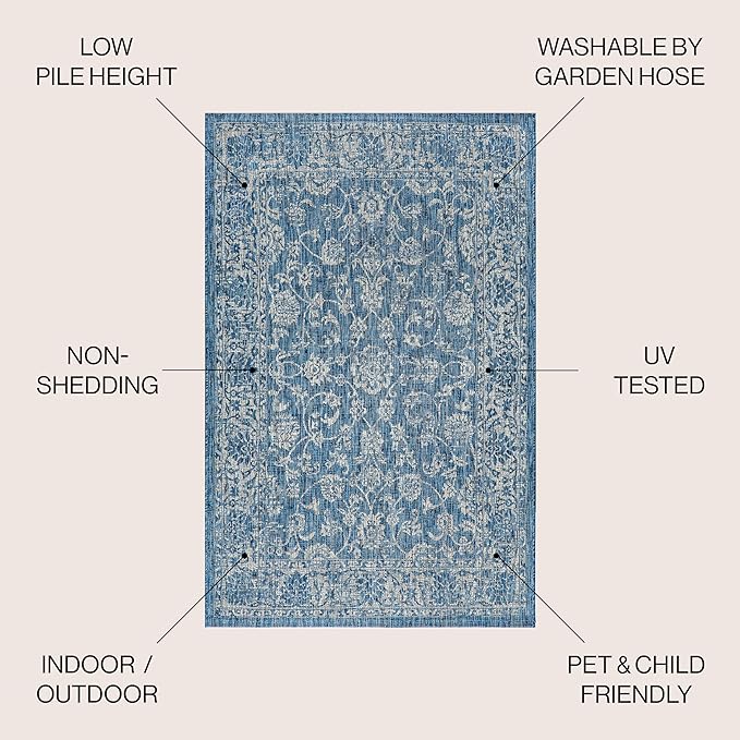 JONATHAN Y Weave Floral Indoor Outdoor Area Rug 6X9 Navy/Gray, Tela Bohemian - Image 3