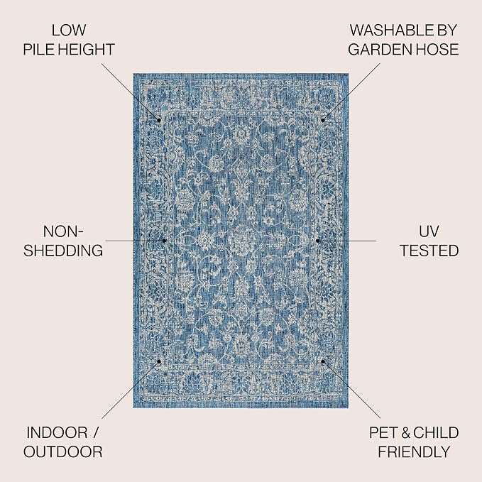 JONATHAN Y Weave Floral Indoor Outdoor Area Rug 8X10 Navy/Gray, Tela Bohemian - Image 3