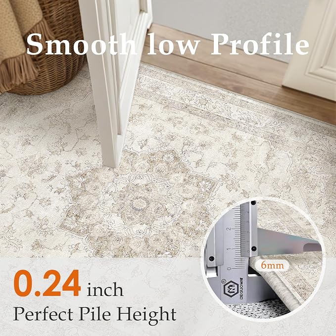 Beige Runner Rug 2x8 Washable Vintage Long Carpet - Image 3