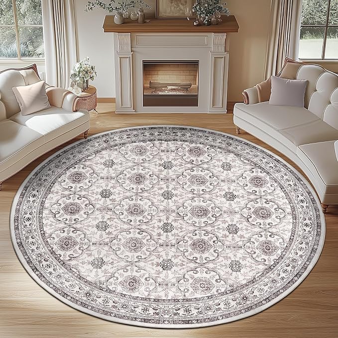 jinchan Round Rug 8ft Washable Circle Soft Rug by JINCHAN