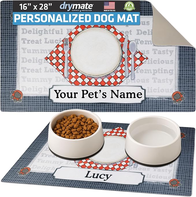 Drymate Personalized Pet Bowl Placemat, Custom Dog & Cat Food Feeding Mat by Drymate
