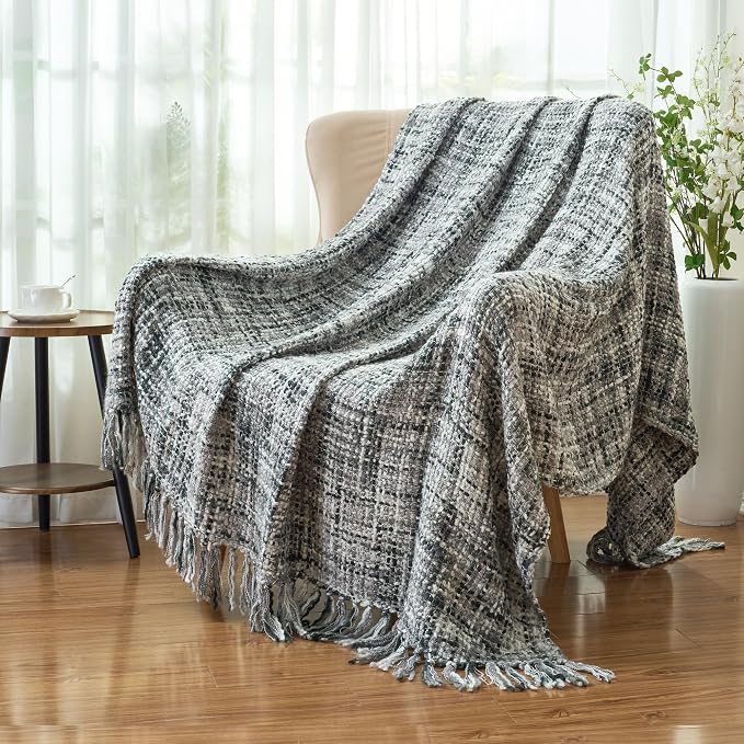 Multi-Color Grey Cable Knitted Throw Blanket - Image 6