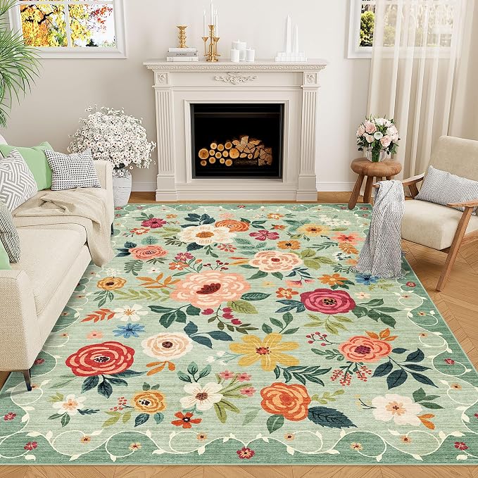 DUKINO 6x9 Area Rug, Floral Rugs by DUKINO
