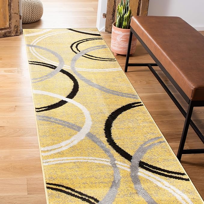 Rugshop Wavy Circles Design Runner Rug, Fade-Resistant Carpet by Rugshop