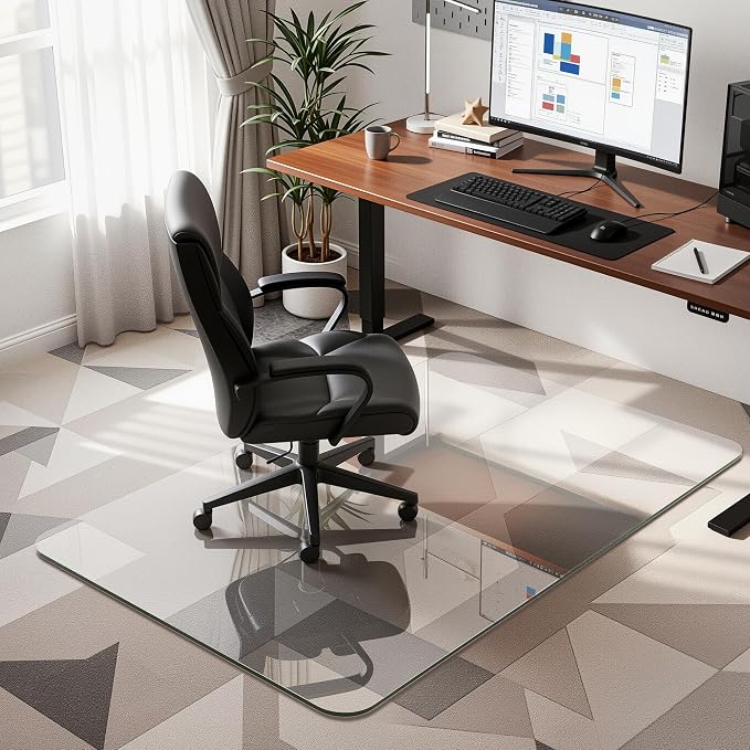Antok Tempered Glass Chair Mat, Heavy Duty 0.2" Desk Chair Mat - Image 2