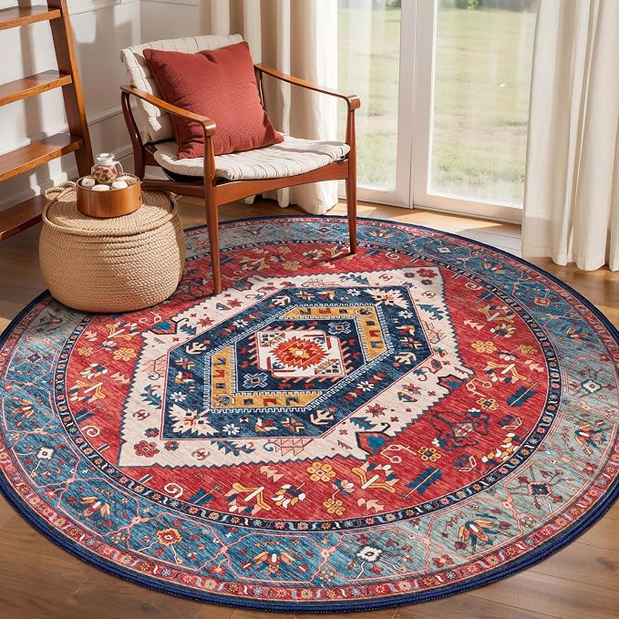 SERISSA Boho Round Area Rug, 4ft Washable Non-Slip Circle Rug, Ultra Soft by SERISSAHomeDecorCollection
