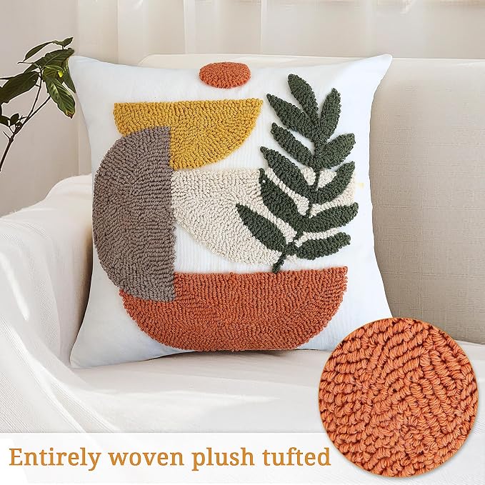 Boho Accent Pillow Covers 18x18- Tufted Abstract Modern Square Throw Pillow - Image 3