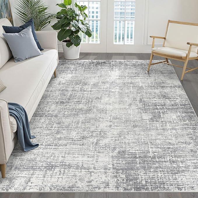 6x9 Area Rugs Living Room: Washable Large Neutral Grey Rug Abstract Soft Modern by LOONGRUG