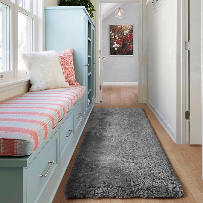 ONASAR 2x6 Grey Runner Rugs for Bedroom Living Room, Washable Fluffy Bedside - Image 7