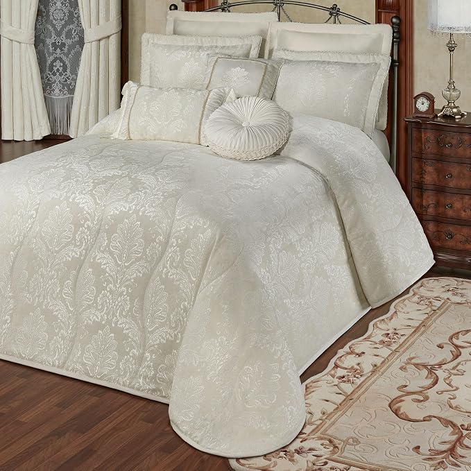 Touch of Class Camelot Luxury Bedding | Neutral Ivory | Matte Satin Damask on by TouchofClass