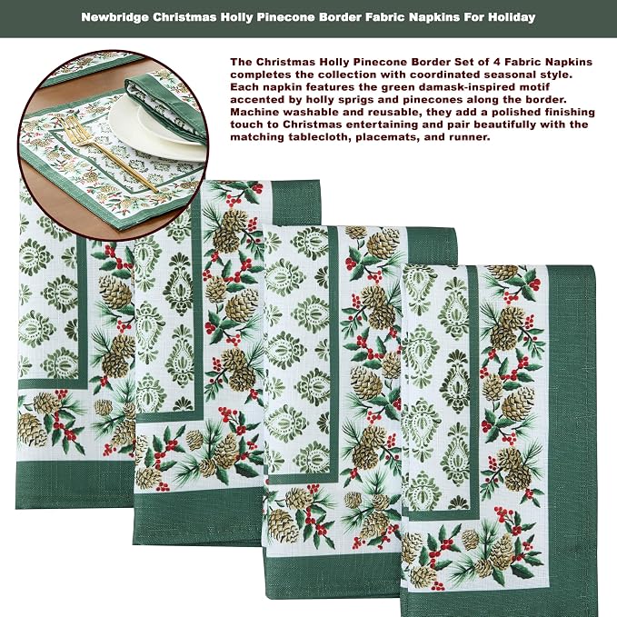 Newbridge Christmas Holly Pinecone Border 70 Inch Long Fabric Table Runner - Image 4