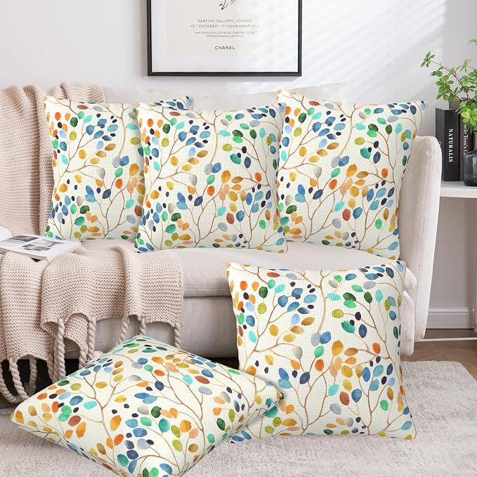 Throw Pillow Covers Colorful Leaves Spots Pillow Covers 16x16 Inch Set of 2 - Image 6