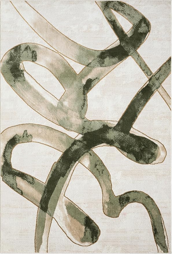 Abani Beige Cream Green Graffiti Washable Area Rug – 2' x 3' – Abstract - Image 3