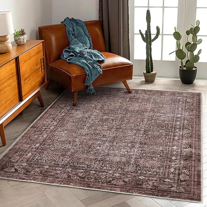 Washable Area Rug 4'x6' Traditional Floor Cover Foldable Thin Rugs Retro by CHAMPLANT