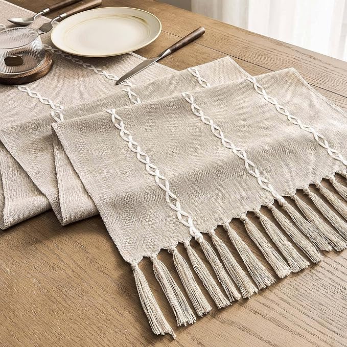 ZeeMart Farmhouse Braided Striped Table Runner, Rustic Beige Table Runners 48 - Image 7