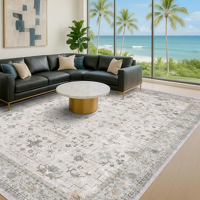 Boho Light Grey Living Room Rug 9x12 - Image 3