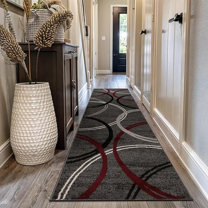 Rugshop Modern Wavy Circles Design Non-Shedding Runner Rug, Carpet by Rugshop
