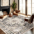 Washable Area Rug 8'x10' Black-Purple Khaki Retro Boho Design Non-Shedding by CHAMPLANT