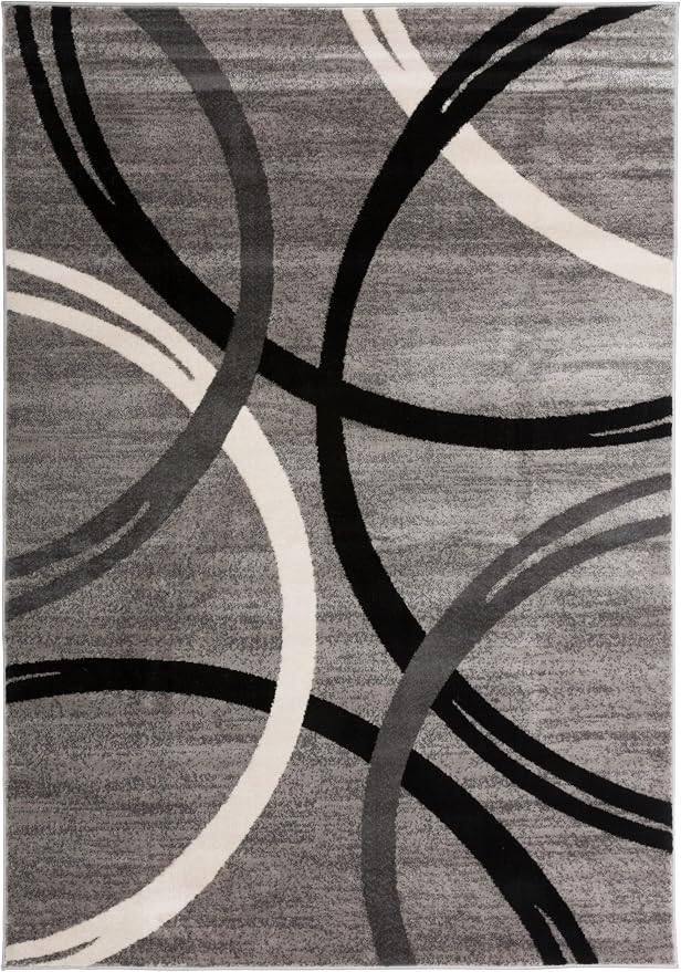 Rugshop Wavy Circles Design Area Rug, Fade-Resistant Carpet - Image 2