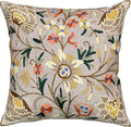 Beige Floral Pillow Cover Taupe Flower Traditional Hand Embroidered Pillowcase by Kashmir+Designs