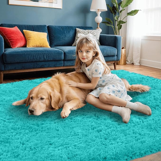 4x6 Area Rugs for Living Room Rug: Soft Fluffy Shag Teal Blue Rugs for Bedroom - Image 6